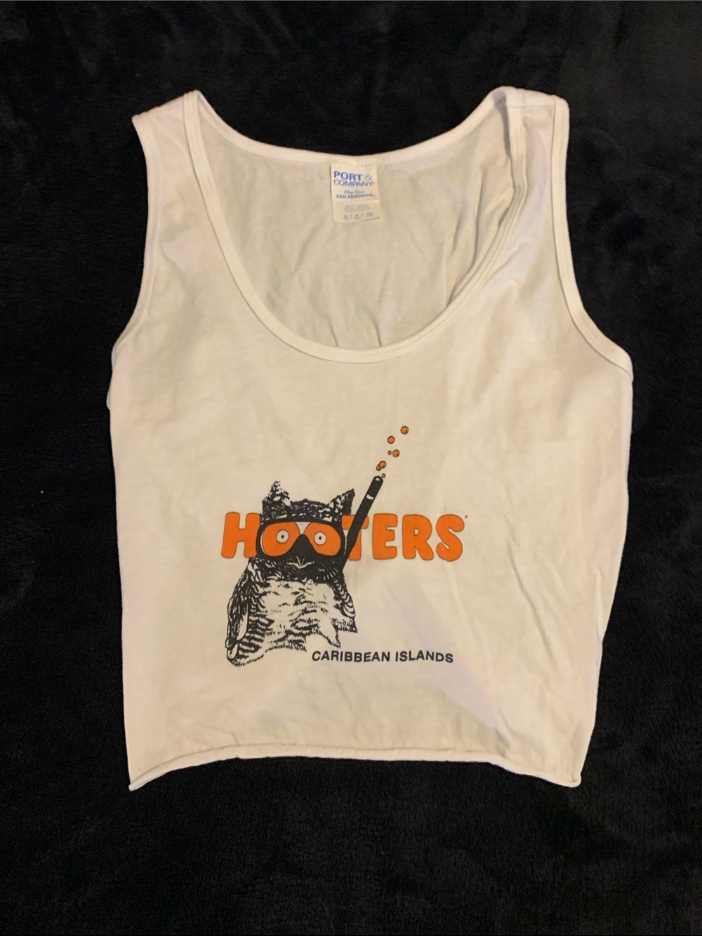 Port and Company White Tank Top with Orange Hooters Graphic